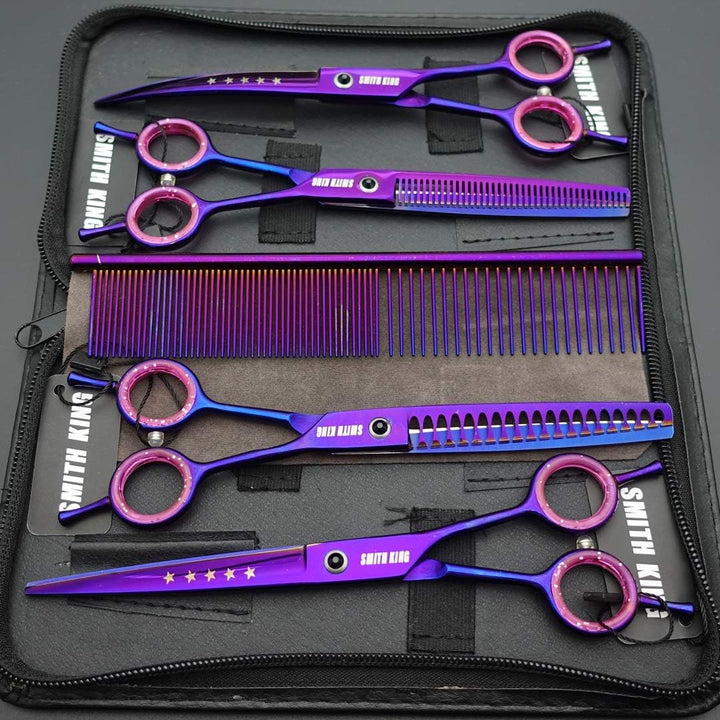 7,0 Zoll Professional Dog Grooming Scissors Set Gerade & Ausdünnen & Gebogen & Chunker & Kamm 5 Stüc