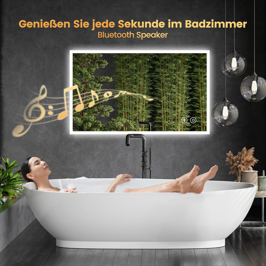 Dripex LED Badspiegel 100x60cm, Badezimmerspiegel mit Bluetooth und Steckdose 60L x 100B cm mit Blue