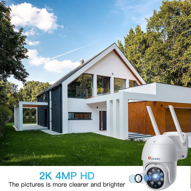 2K 4MP Überwachungskamera Aussen WLAN, 2560×1440P Ctronics PTZ WiFi IP Kamera Outdoor mit Automatisc