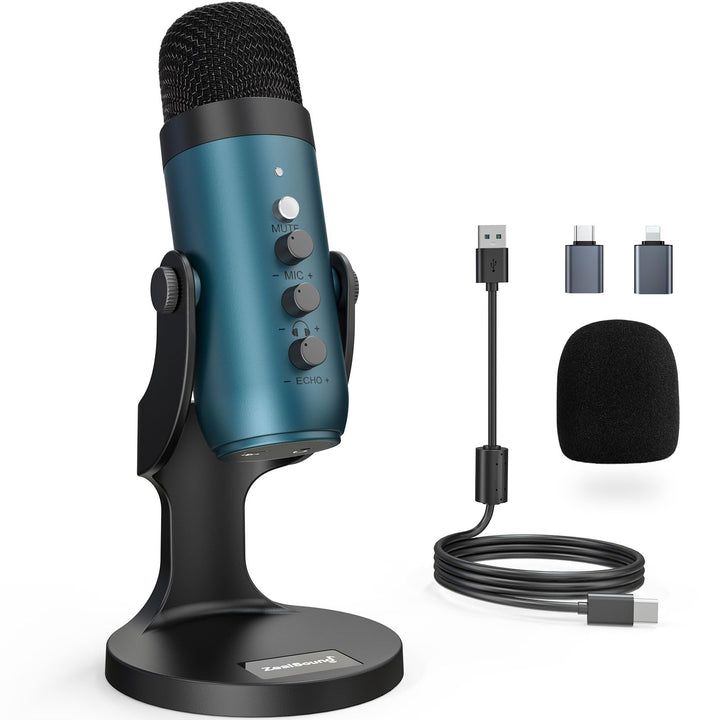 zealsound Mikrofon PC, USB Kondensatormikrofon Gaming für Mac Handy, PS4/5, Studio Mikrofone mit Stu