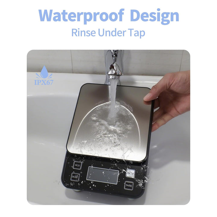 Wasserdichte Küchenwaage IPX67, 10kg Digitale Küchenwaage Hohe Präzision 0,1g Genau, mit 10 Einheite