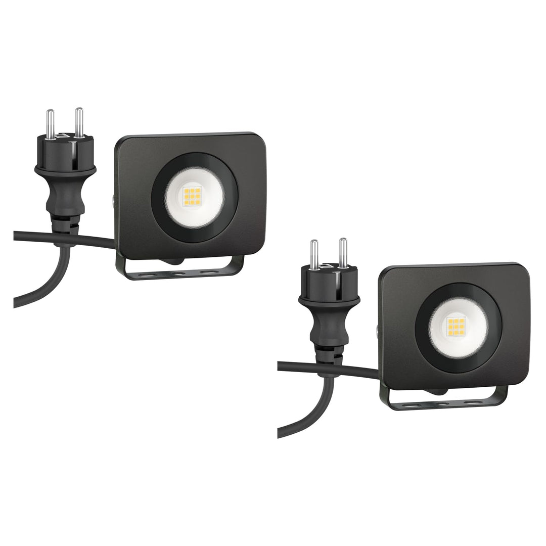 ledscom.de LED Gartenstrahler WEGA, Outdoor, IP44, Stecker, schwarz, 10 W, 935lm, warmweiss, 2 Stk.
