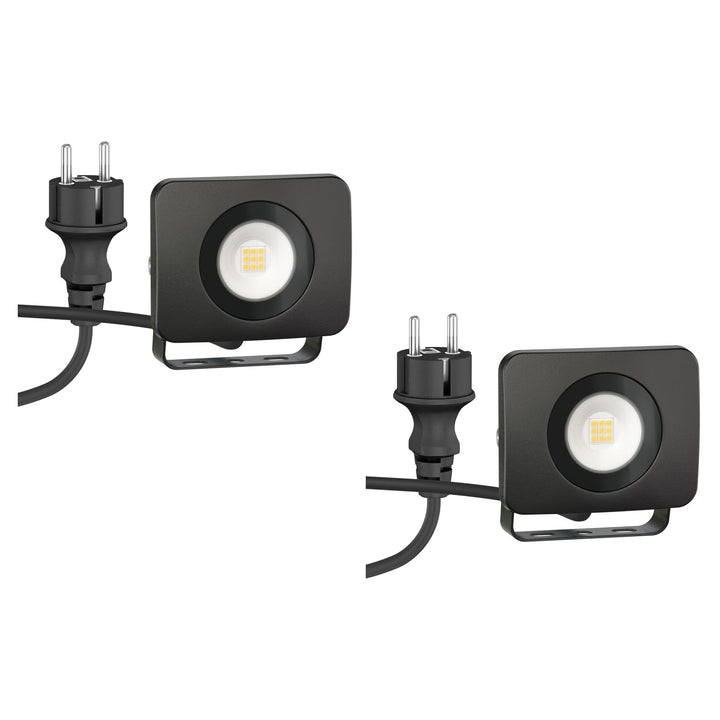 ledscom.de LED Gartenstrahler WEGA, Outdoor, IP44, Stecker, schwarz, 10 W, 935lm, warmweiss, 2 Stk.