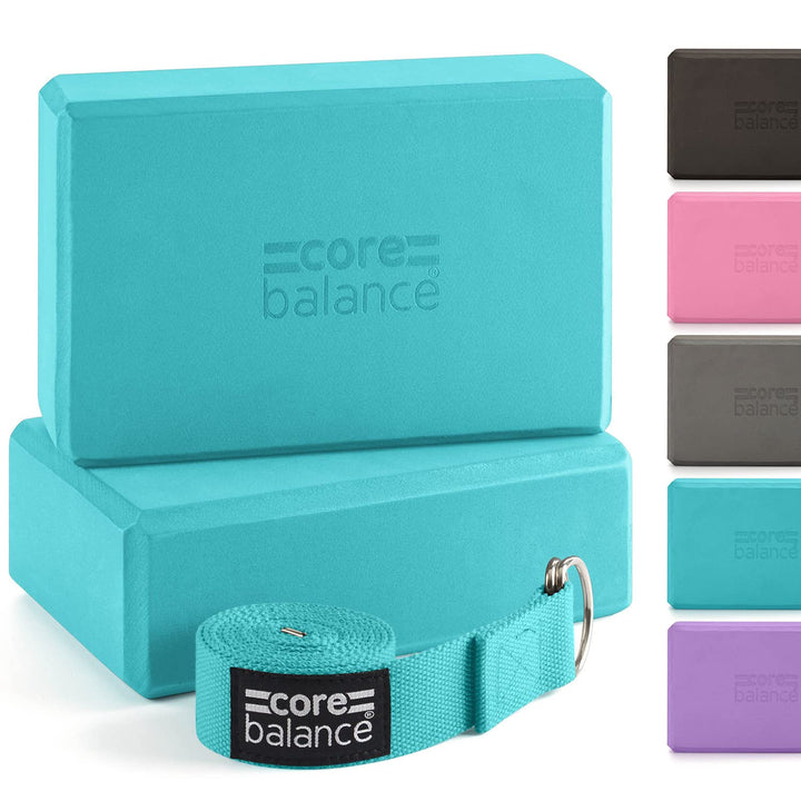 Core Balance Yoga Blocks im Doppelpack & GRATIS Yoga-Gurt, 2 STK. Eva Schaumstoff-Blöcke, robust & l