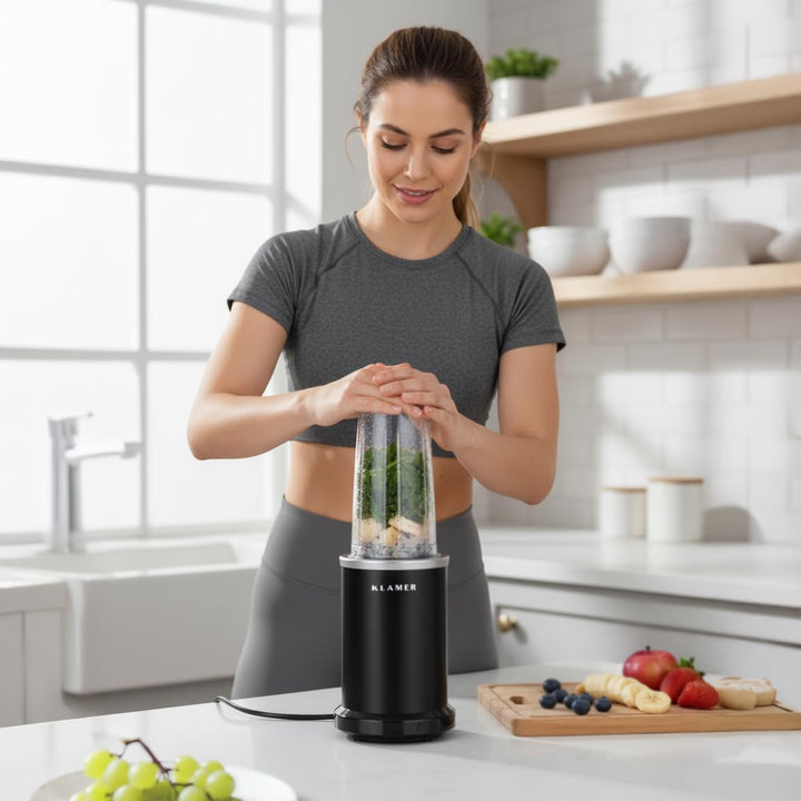 KLAMER Bullet Mixer 1000 Watt, Smoothie Maker, elektrischer Shake Mixer mit 2 Mixbehältern, 2 Klinge