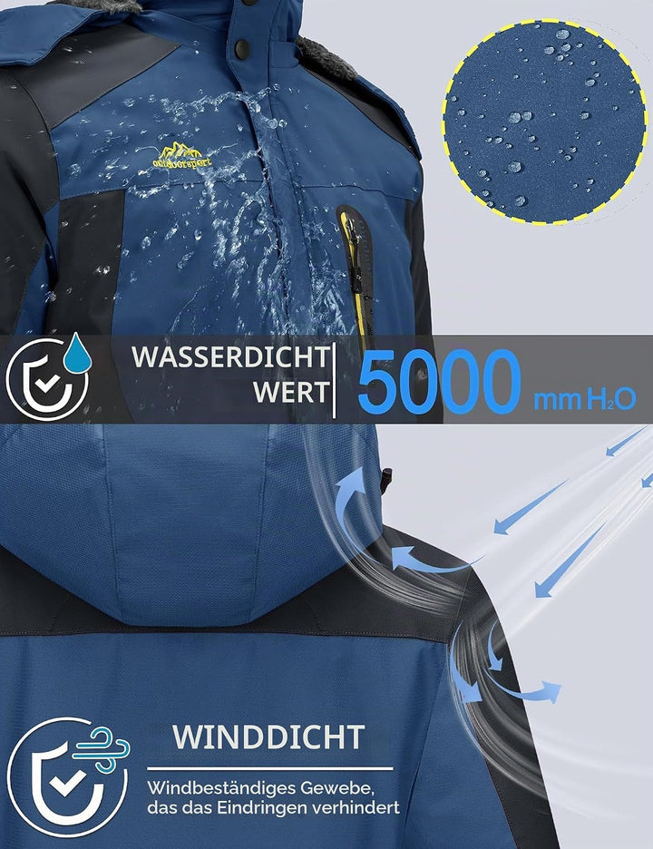 TACVASEN Herren Warme Skijacke Gefütterte Winterjacke Wasserabweisende Funktionsjacke mit Abnehmbare