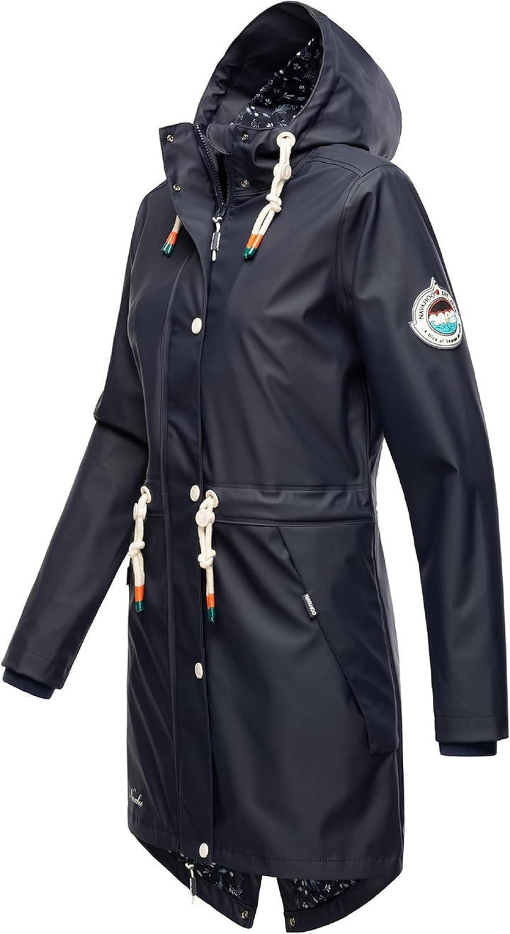 Navahoo Damen Übergangsjacke Regenmantel wasserdicht lang mit Kapuze Tropical Stormoo XS-3XL XS Navy
