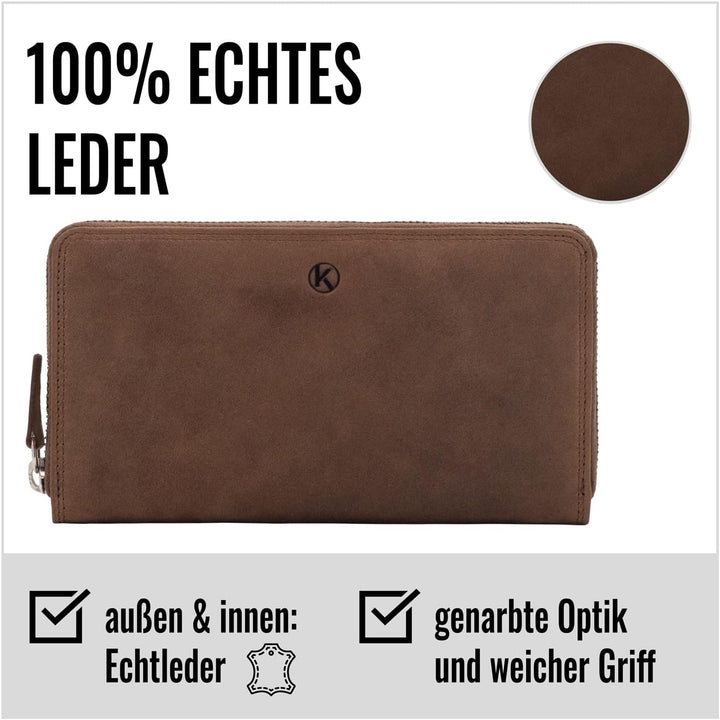 KORUTA® Geldbörse Damen Leder mit RFID Schutz I Portemonnaie Damen Gross mit Münzfach I Echtleder Ge