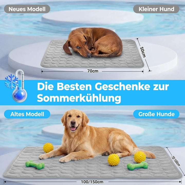 Ungiftig Kühlmatte Hund Sommer Waschbar für Drinnen (100 * 70Grau) | Atmungsaktiv Kühldecke Hund Sel