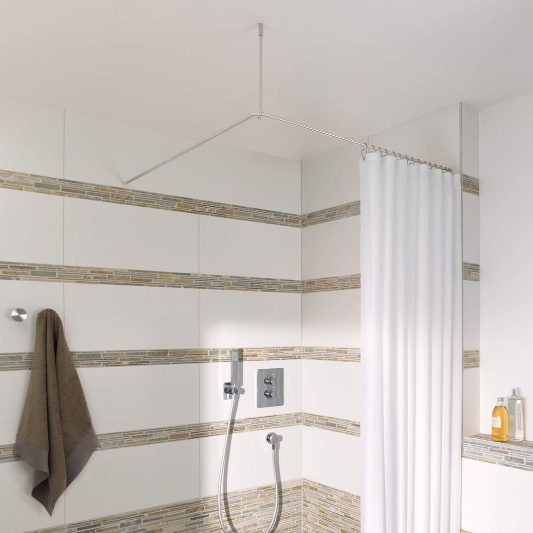 PHOS Edelstahl Design, DSE850, L-Form 85 x 85 cm, Duschvorhangstange, Deckenträger einkürzbar, echte