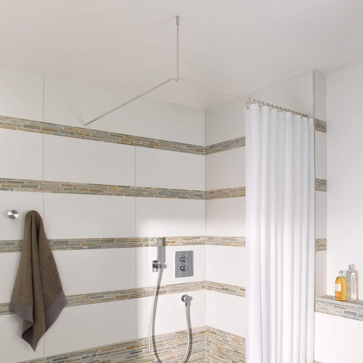 PHOS Edelstahl Design, DSE850, L-Form 85 x 85 cm, Duschvorhangstange, Deckenträger einkürzbar, echte