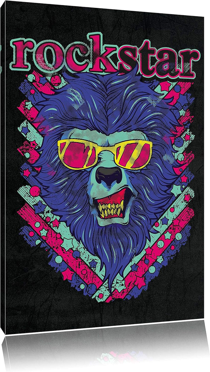 Dark Rockstar-lion black Leinwandbild Bild auf Leinwand, XXL riesige Bilder fertig gerahmt mit Keilr