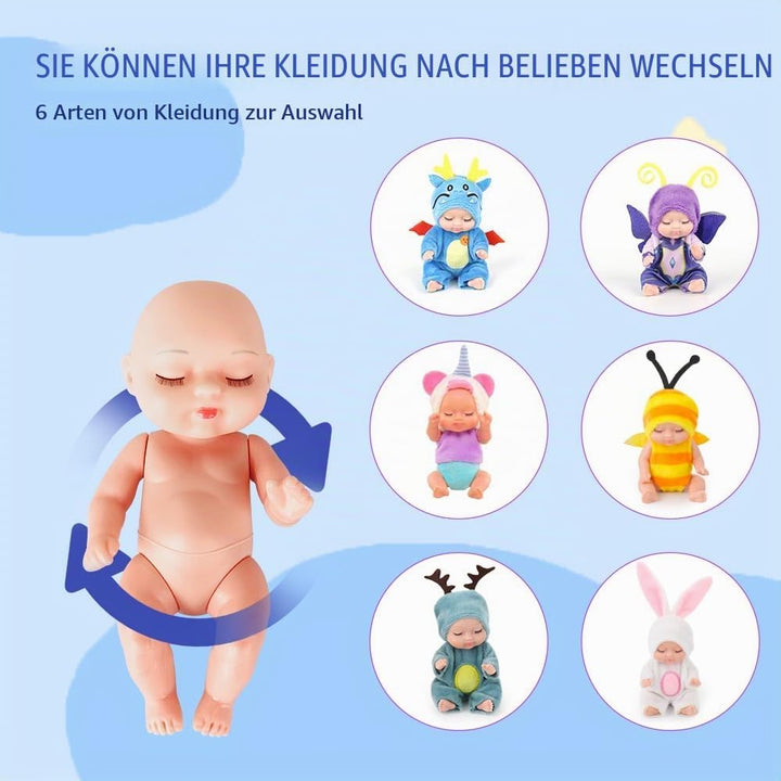 Babypuppe Set, 6 Stück Mini Puppe, Realistische Babypuppe, Newborn Reborn Baby, Waschbares PVC-Mater