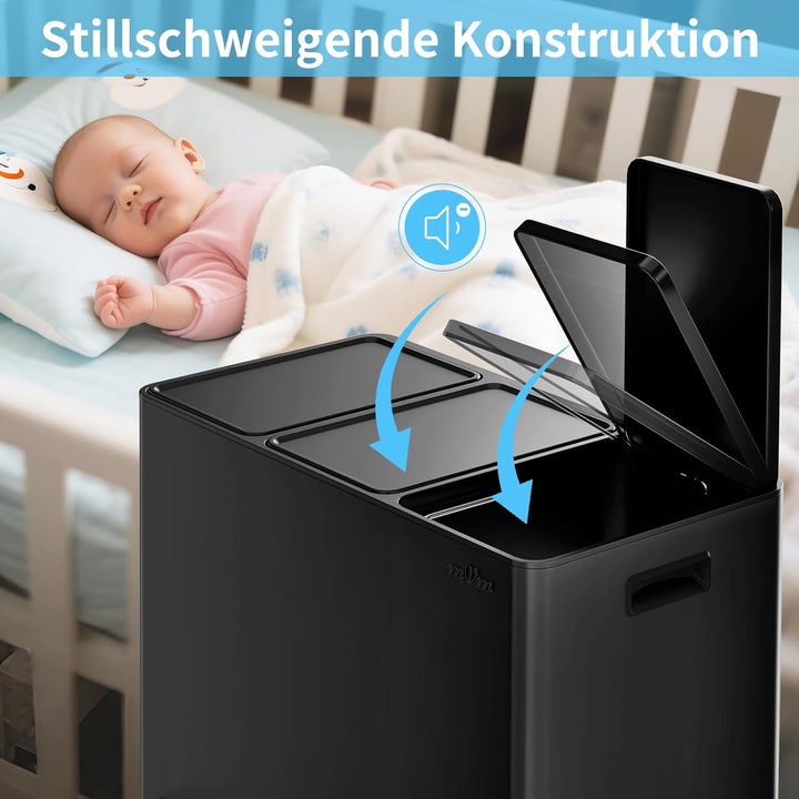 mVm Mülleimer Küche,45 Liter Treteimer,3 x 15 Liter Treteimer, 3 Fächer, Mülltrennsystem, Abfalleime
