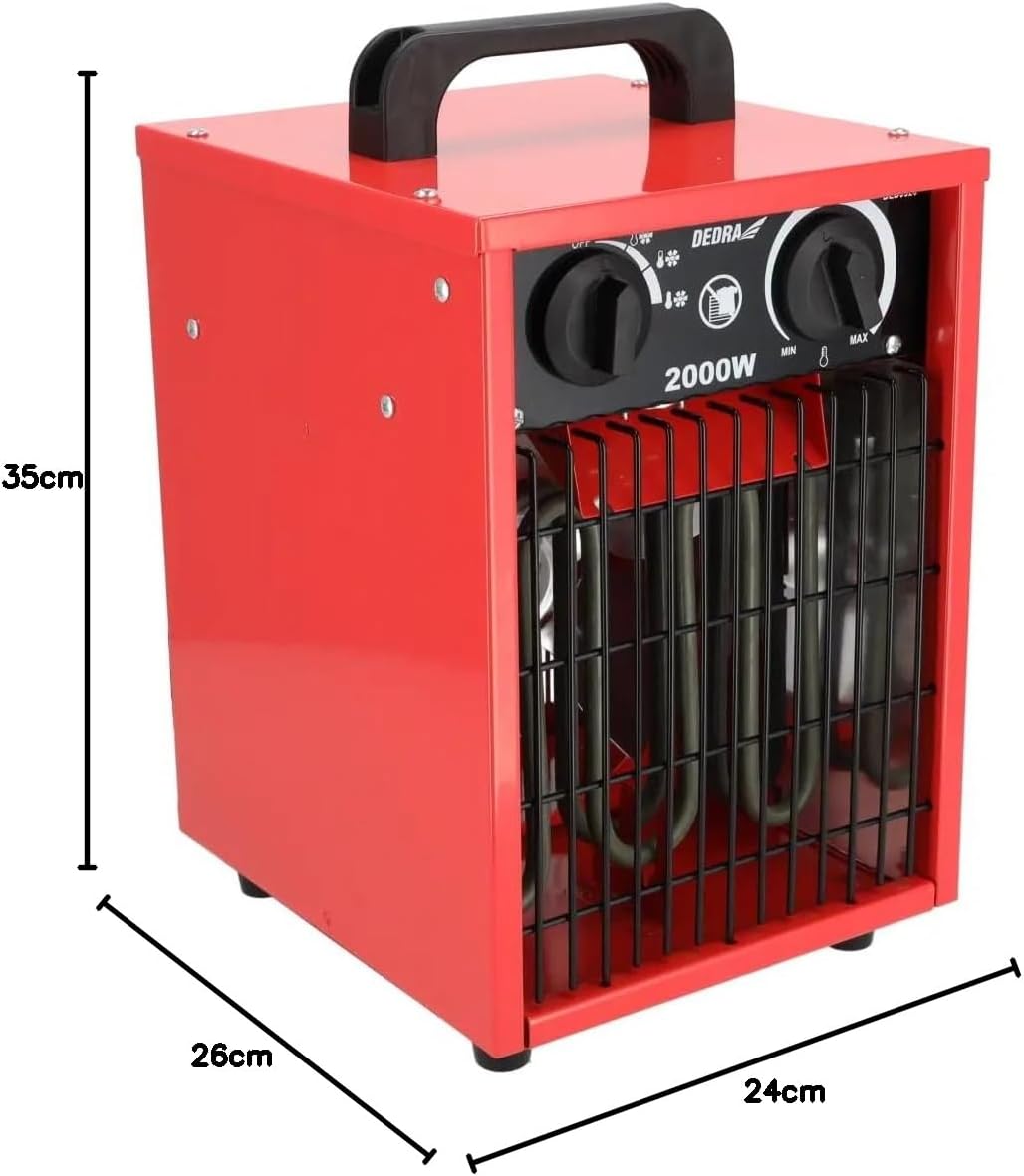 DEDRA Elektrische Heizlüfte – 1000W / 2000W, Thermostat, Überhitzungsschutz, 3 Betriebsmodi, Tempera