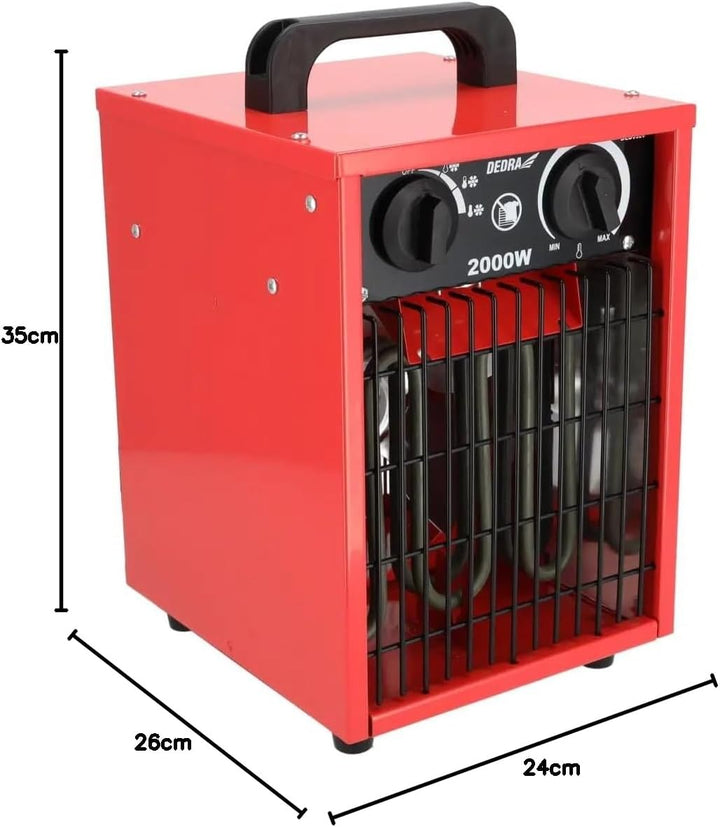 DEDRA Elektrische Heizlüfte – 1000W / 2000W, Thermostat, Überhitzungsschutz, 3 Betriebsmodi, Tempera