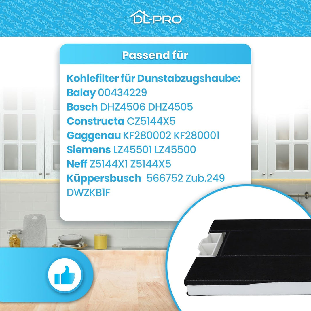 DL-pro 2 x Aktivkohlefilter 487x230mm für Bosch Siemens Neff Balay 460367 00460367 DHZ3300 LZ33000 Z