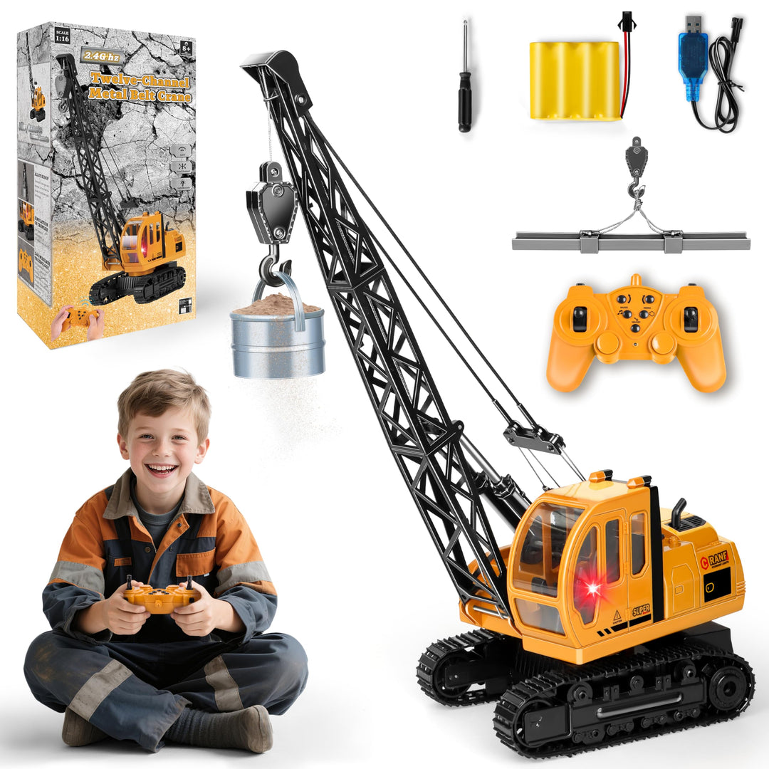 1:14 Super Grosse Kran Spielzeug, 2,4G Kran Ferngesteuert mit Lichtern und Geräuschen Realistischer,