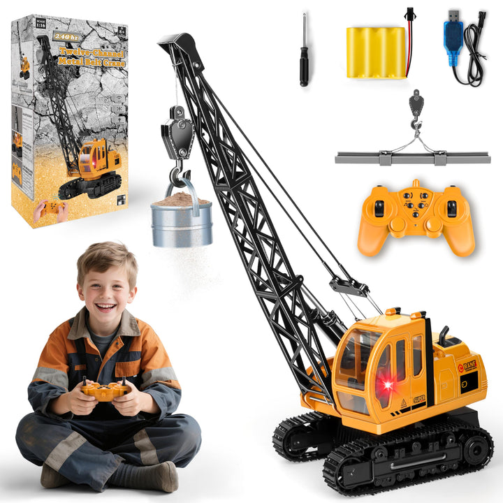 1:14 Super Grosse Kran Spielzeug, 2,4G Kran Ferngesteuert mit Lichtern und Geräuschen Realistischer,
