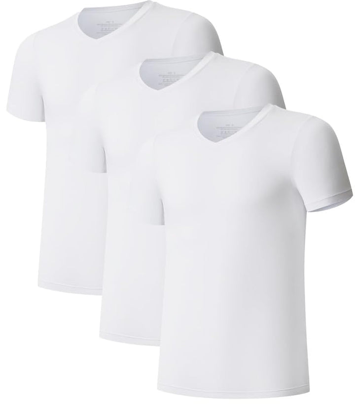 COLORFULLEAF 3/5er Pack Bambus T-Shirt Herren V Ausschnitt/Rundhals Stretch Unterhemd Männer Einfarb
