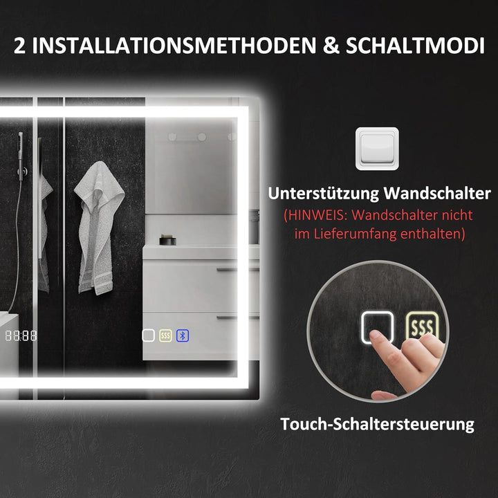 HOMCOM Badspiegel mit Beleuchtung 80x60 cm LED Spiegel Wandspiegel mit Bluetooth-Musikfunktion Memor