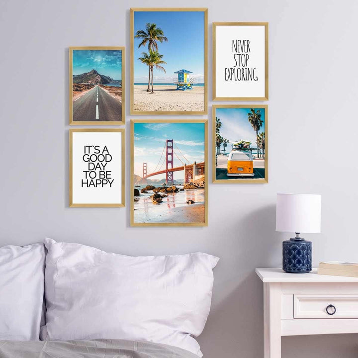 PHOTOLINI goldene Bilderrahmen Set verschiedene Grössen, 6 Bilderrahmen Holz MDF gold, Bilder Rahmen