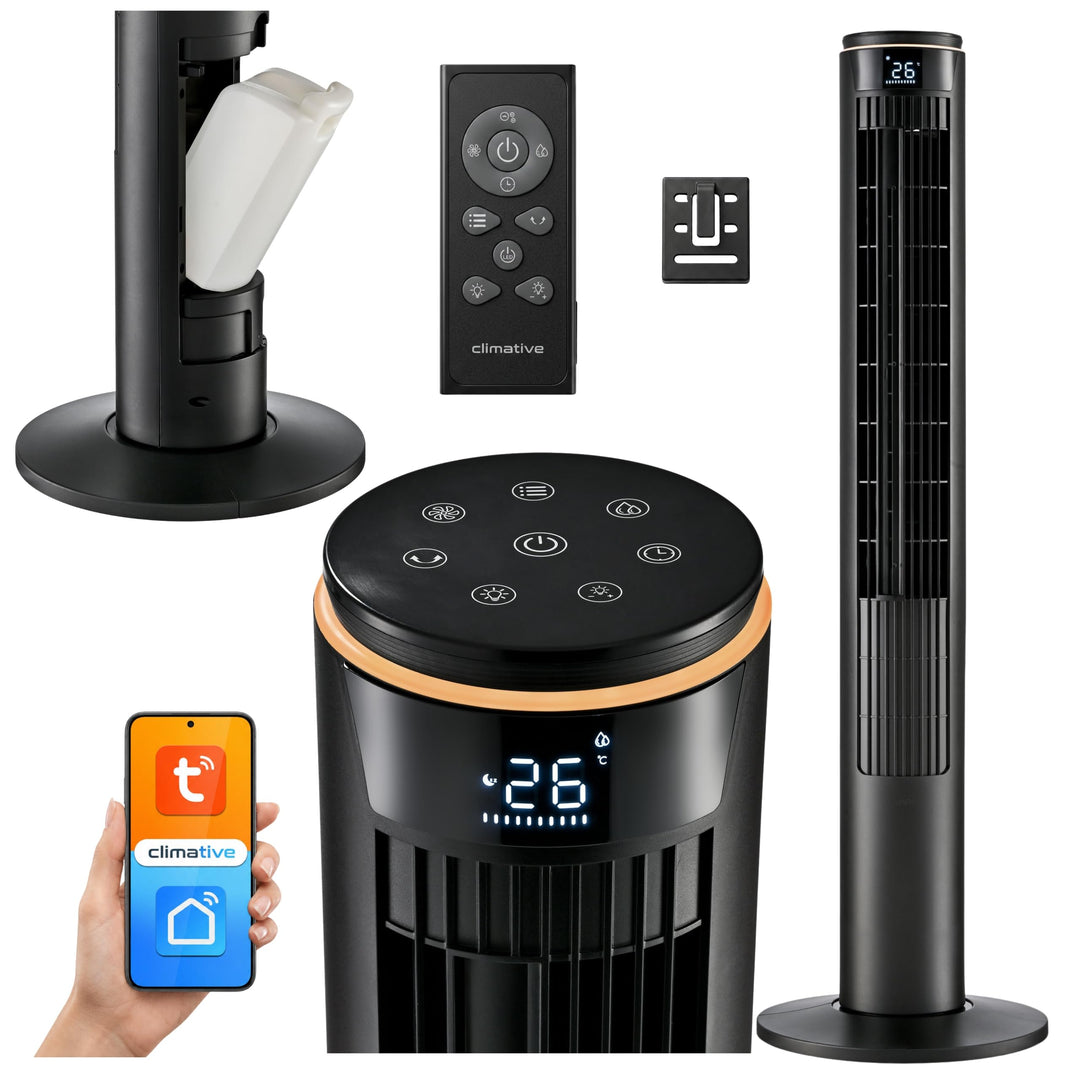 Turmventilator 107cm WiFi App, Luftkühler, Ventilator mit Sprühnebel, DC-Motor, 7,5 m/s Wind, Aroma-