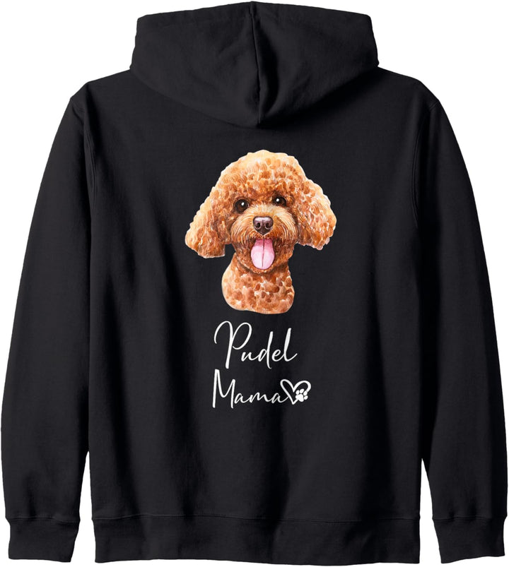 Pudel Mama Hundemama Hund Frauchen Haustier Rückendruck Kapuzenjacke