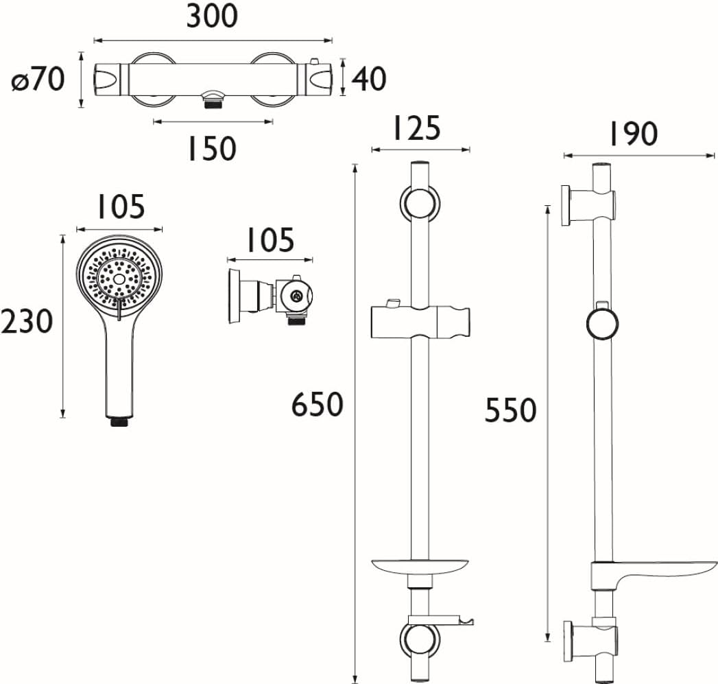 Bristan AR2 SHXMTFF C Thermostat-Duscharmatur mit Multifunktionsbausatz und Schnelleinbauanschlüssen