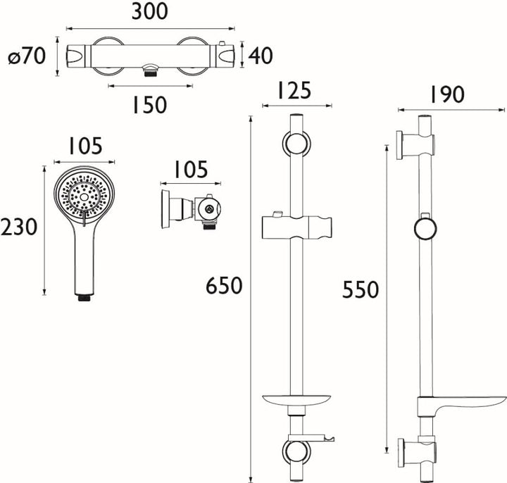 Bristan AR2 SHXMTFF C Thermostat-Duscharmatur mit Multifunktionsbausatz und Schnelleinbauanschlüssen