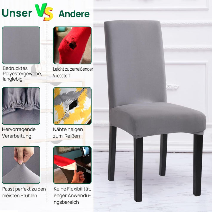 Sufdari Stuhlhussen 6er Set Grau, Stretch Esszimmer Stuhlbezug für Esszimmerstühle, Abnehmbarer Wasc