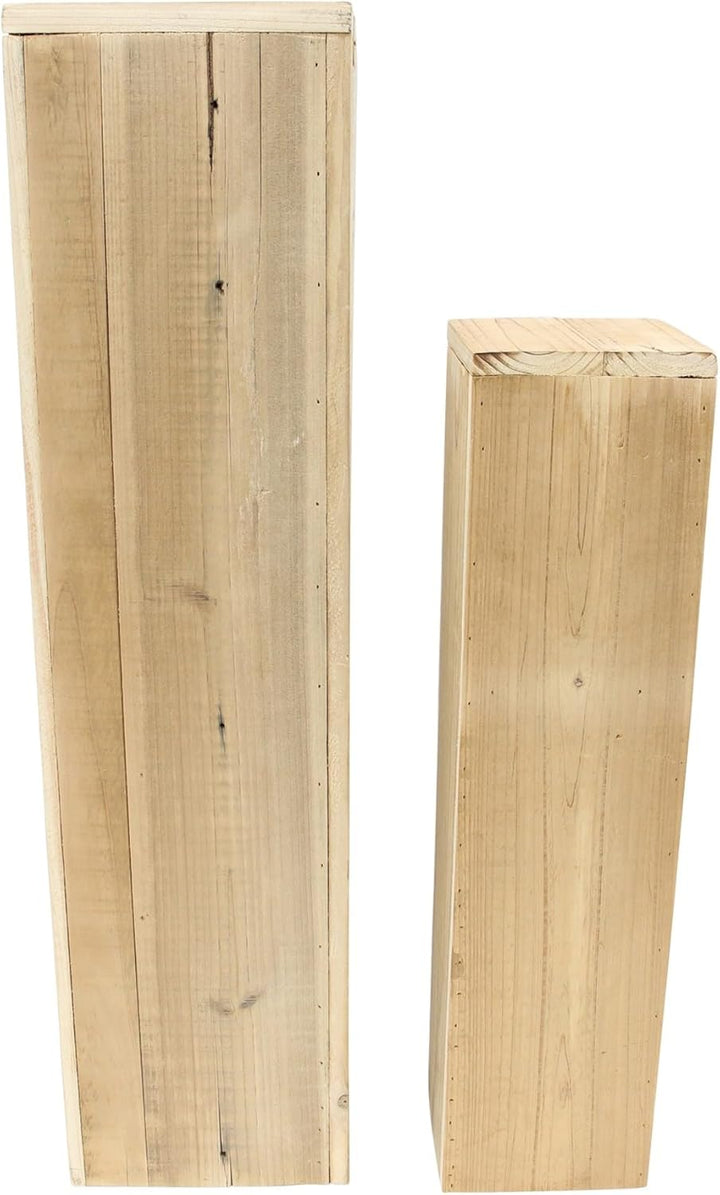 Dekoleidenschaft 2X Dekosäule Rustikal aus recyceltem Holz, 60 + 79 cm hoch, Holzsäule, Podest, Blum