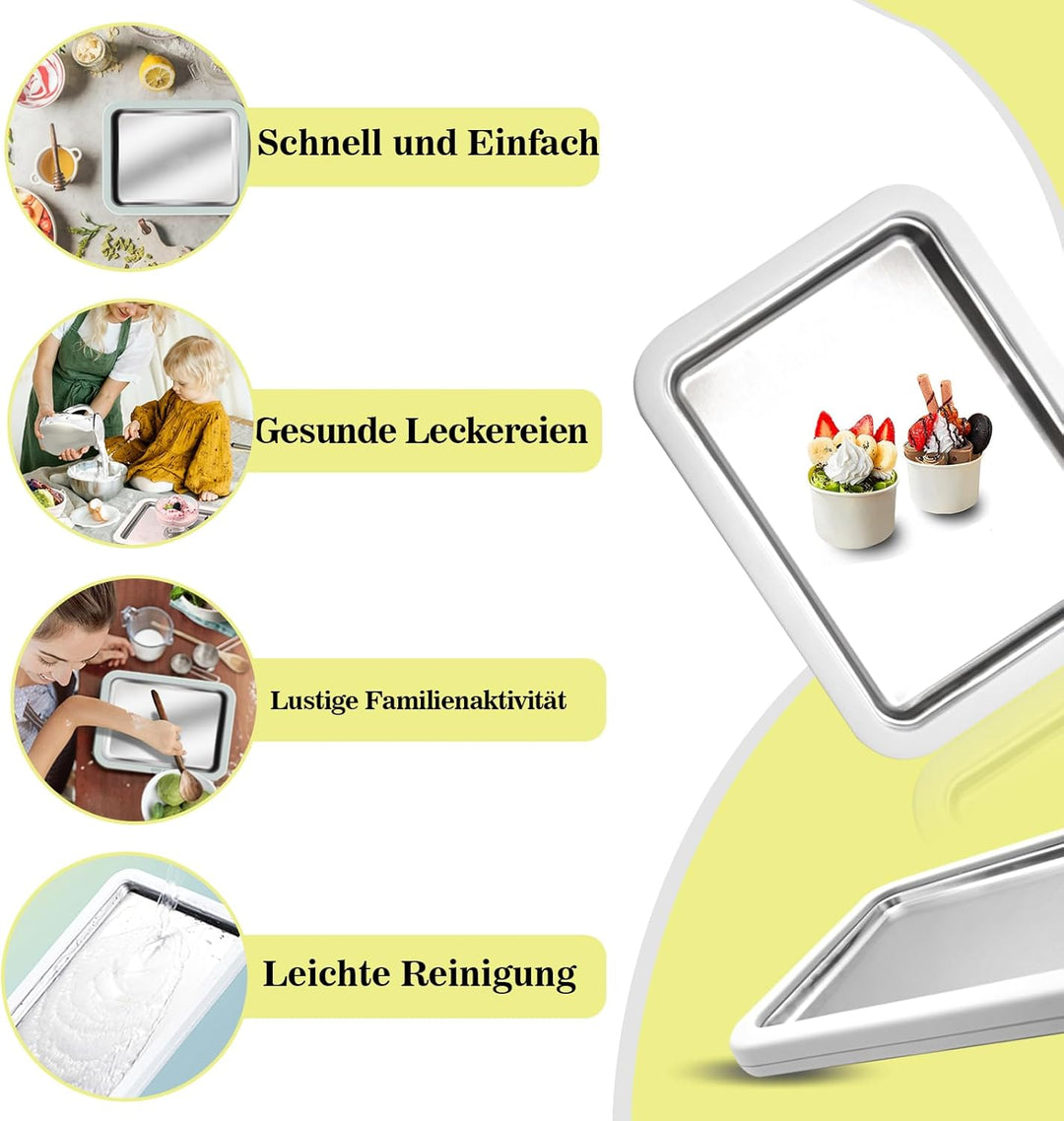 Eisplatte Eis Rolls zum Eis Machen DIY, Ice Cream Machine rolls maker mit 2 Spateln, Gelato Rollmasc