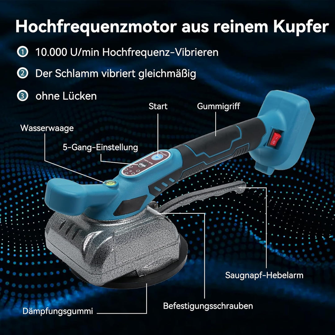 Professioneller Fliesenrüttler für Makita 18V System - 100kg Haftkraft, 13cm Sauger, 5-Stufen-Geschw