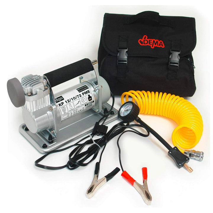 12 Volt Mobiler Kompressor mit Zubehör Tasche Reifenfüller Spiralschlauch usw.