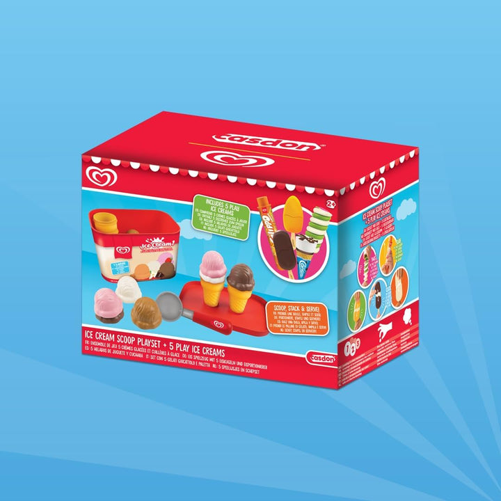Langnese Grosser Eiscremebehälter &amp; Spielzeugs-Eiscreme-Set von Casdon | Spielzeug-Eisdiele - Rollen