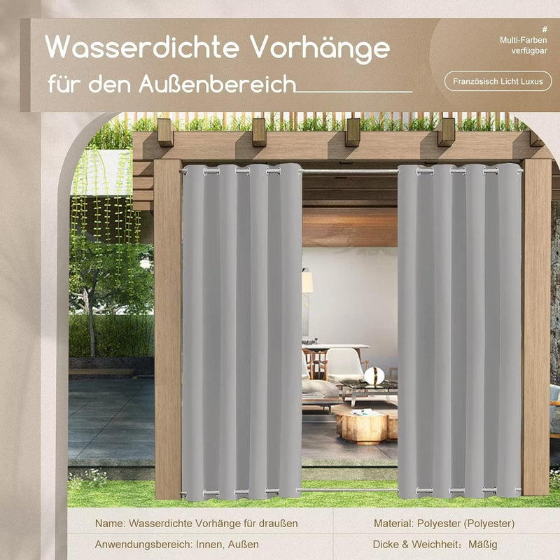 Outdoor Vorhang Wetterfest mit Ösen, Blickdicht Wasserdicht Outdoor Gardine 1 Stück für Garten Terra