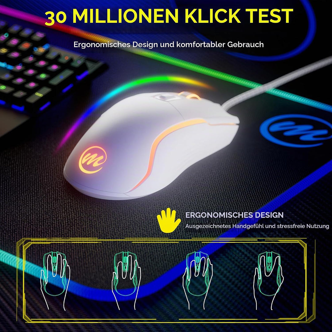 memzuoix Gaming Maus mit Kabel und LED-Lichtern – 12.800 DPI einstellbar, 6 Tasten, 12 RGB-Modi, Erg