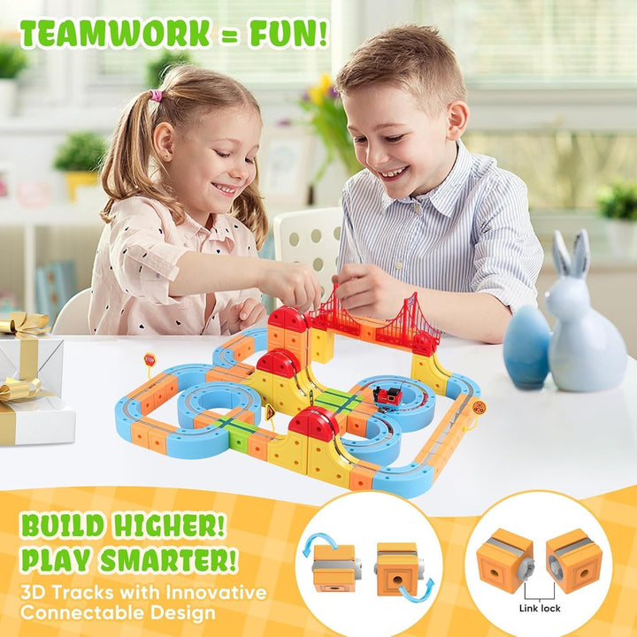 Felly Electric Train Set für Kinder, 3D-eingebetteten Layouts, Flexible Rennbahn Cube Track, DIY Zug
