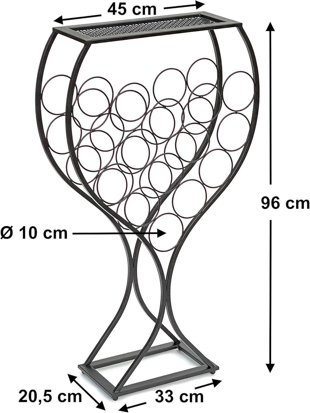 DanDiBo Weinregal Weinglas Design Metall Schwarz Flaschenregal stehend 100 cm 96211 für 15 Flaschen