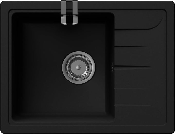 GRANMASTER Gracia Granitspüle 1 Becken mit Abtropffläche und Schwammhalter - Küchenspüle 58x44x16,4