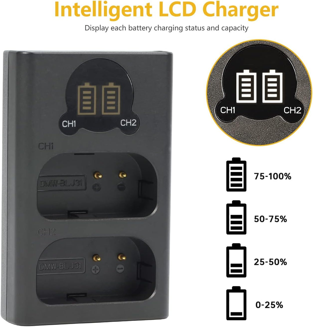 DSTE (2-Pack) DMW-BLJ31 DMW-BLJ31E Ersatz Batterie + Duales USB-Ladegerät mit LCD-Display Kompatibel