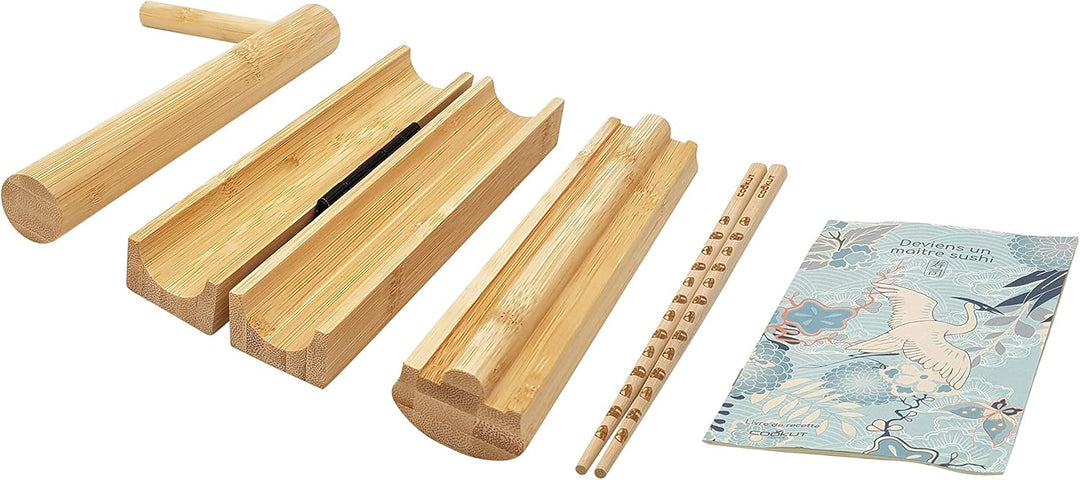 COOKUT - Set SOOSHI - Supereinfaches Sushi Maki Set mit Bambusgerät, Stäbchen und Rezeptbuch