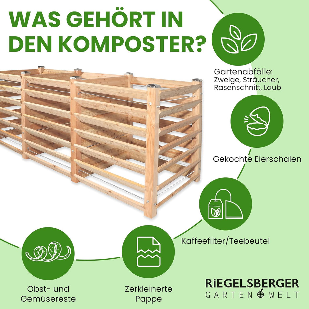 Moderner Komposter Trio ca. 120 x 346 cm Höhe 100 cm aus Lärchenholz Massivholz Steckkomposter Holzk