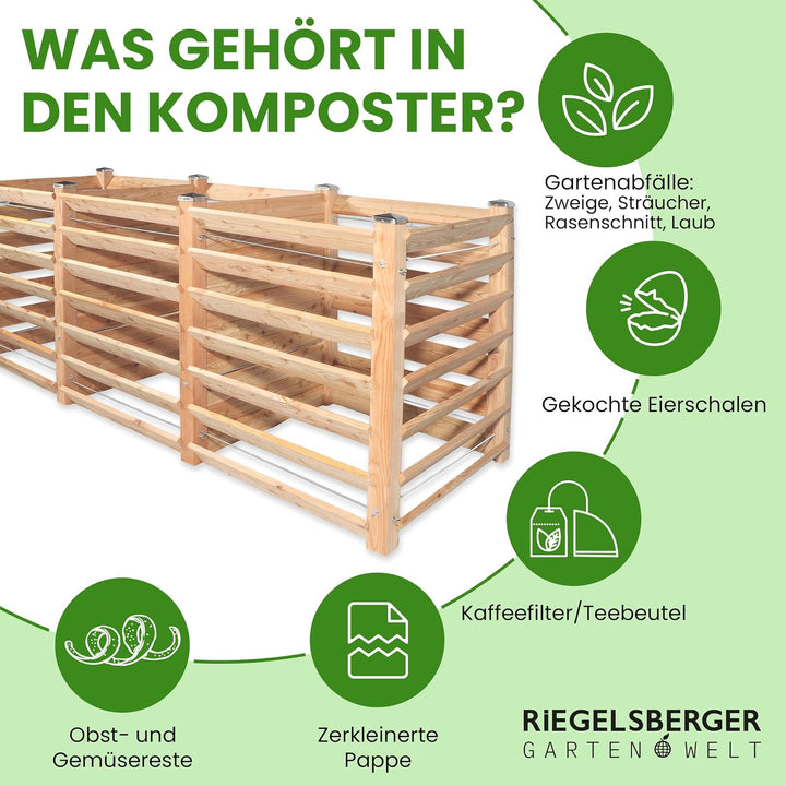 Moderner Komposter Trio ca. 120 x 346 cm Höhe 100 cm aus Lärchenholz Massivholz Steckkomposter Holzk