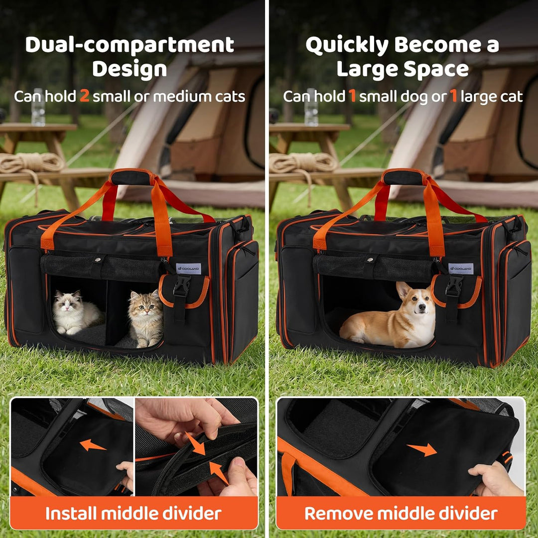 Odoland Katzentransportbox für 2 grosse Katzen 60×38×35cm - Faltbar Erweiterbarer Transporttasche Ka