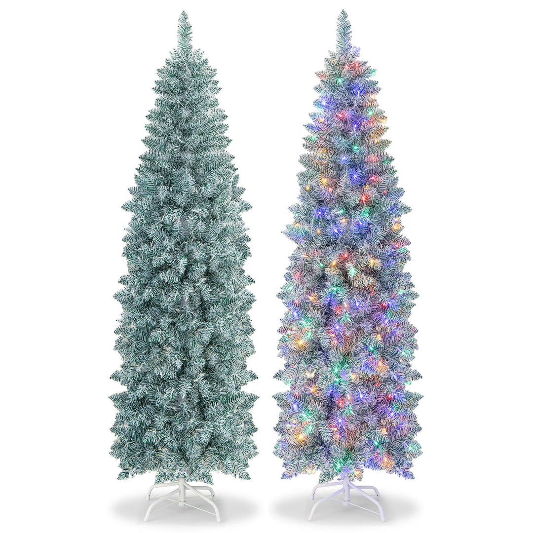 COSTWAY 180cm künstlicher Weihnachtsbaum Bleistift, LED Tannenbaum mit Beleuchtung, schlanker Christ
