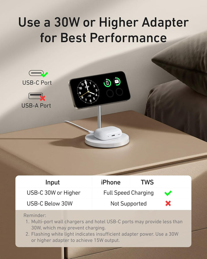 Anker MagGo 15W Magsafe Ladegerät kompatibel, 2-in-1 Induktive Ladestation, Qi2 Wireless Charger für