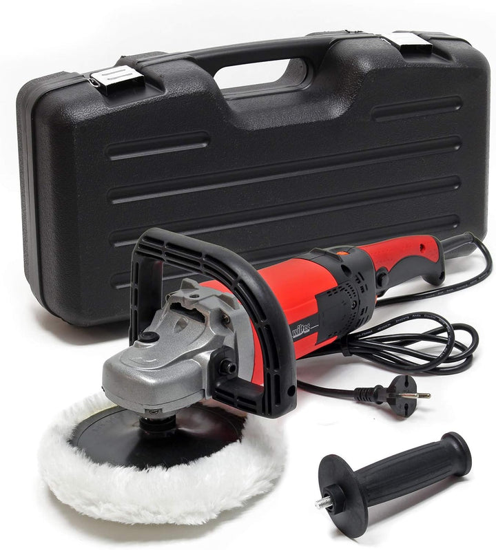 Wiltec Poliermaschine Set aus 26 Teilen 1500W bis 3000 U/min, Schleifgerät mit 6 Stufen inkl. vieler