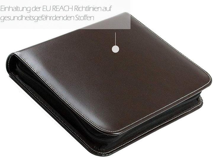 DELMON VARONE - Personalisierbare Ringbuch Schreibmappe DIN A5 aus Cambridge Top Grain Leder braun,
